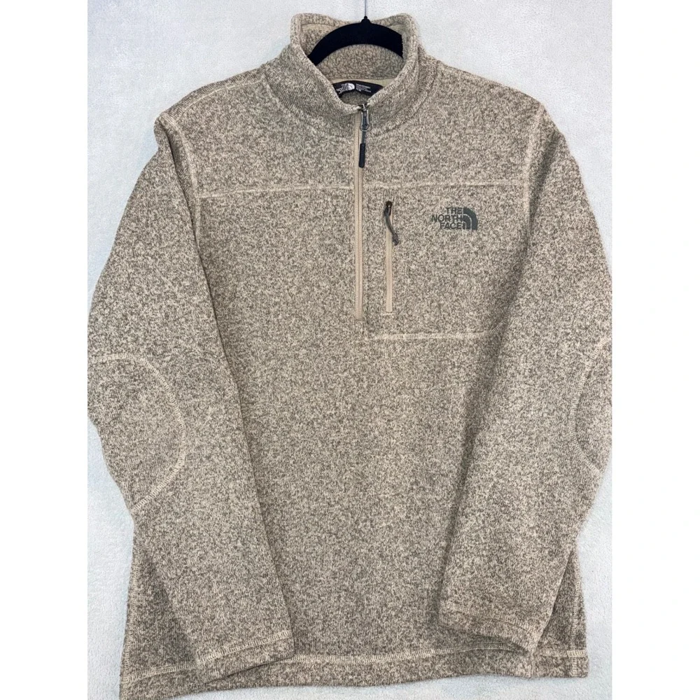 The North Face Mens Medium Fleece Pullover Top Quarter Zip Tan Speckled‎